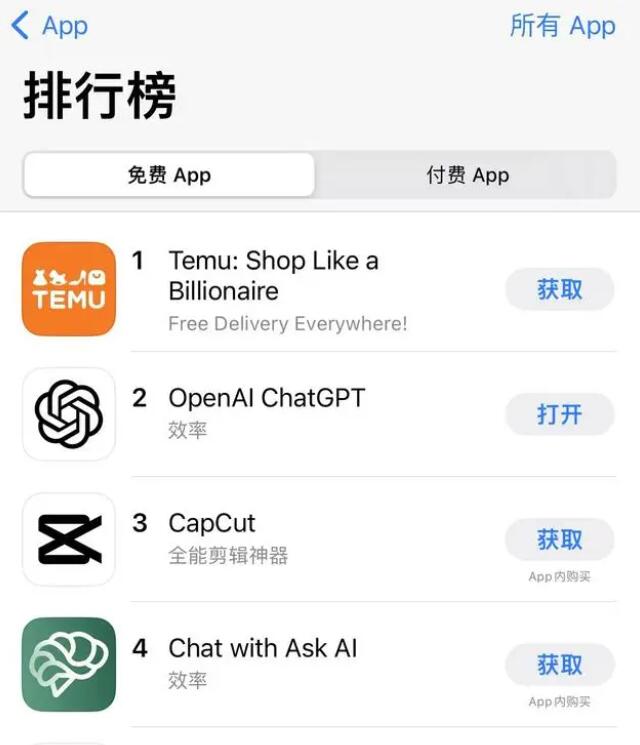 ChatGPT在苹果APP商店上线，迅速登顶免费下载榜