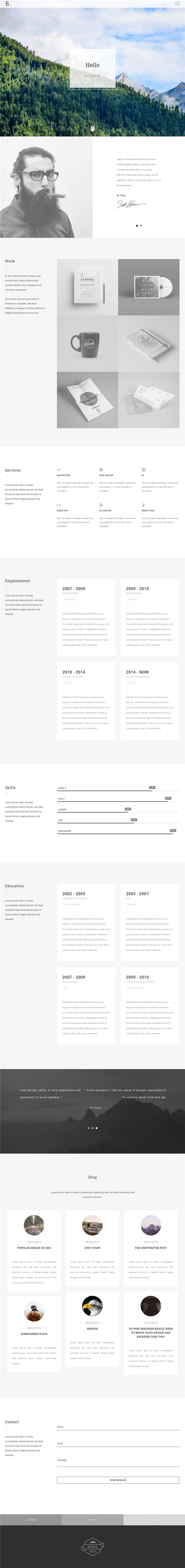 HTML5响应式黑白灰单页个人简历模板